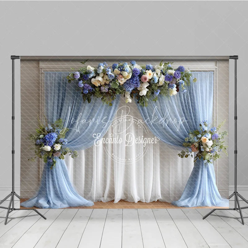 Lofaris Elegant Wedding Combo Set Backdrop Blue Drapes Floral Arch Bridal Shower Photography Background