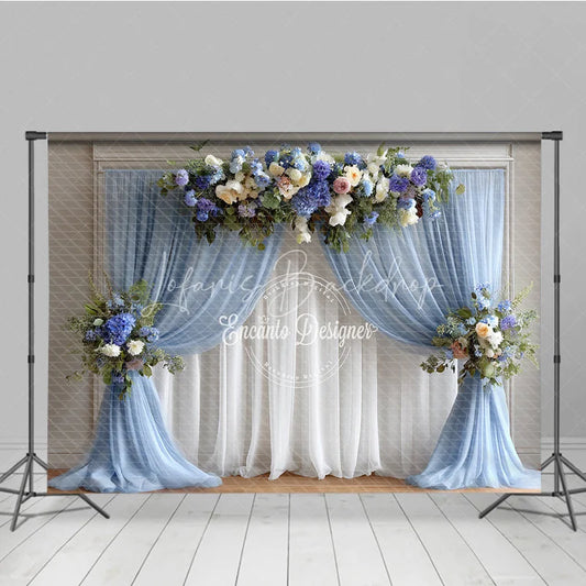 Lofaris Elegant Wedding Combo Set Backdrop Blue Drapes Floral Arch Bridal Shower Photography Background