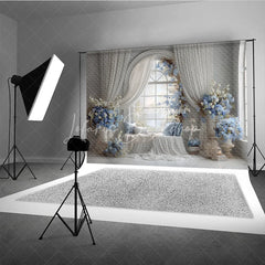 Lofaris Elegant Wedding Window Seat Backdrop Arch with Blue Floral Bridal Shower Photography Background Decor