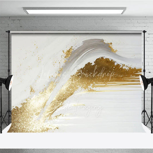 Lofaris Elegant White and Gold Abstract Photography Backdrop Modern Brush Stroke Glitter Design