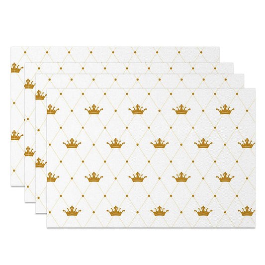 Lofaris Elegant White and Gold Crown Dining Set of 4 Placemats Royal Theme for Princess Party or Wedding Decor