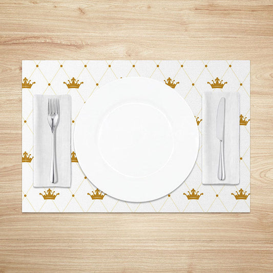 Lofaris Elegant White and Gold Crown Dining Set of 4 Placemats Royal Theme for Princess Party or Wedding Decor