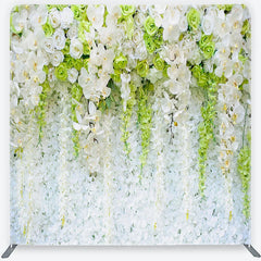 Lofaris Elegant White and Green Orchid Rose Floral Wall Square Double-Sided Backdrop with Hanging Wisteria