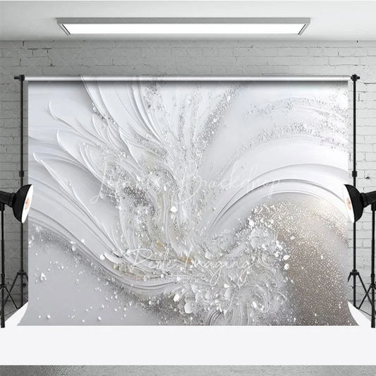 Lofaris Elegant White and Silver Abstract Wave Photography Backdrop Glitter Sparkle Texture for Events