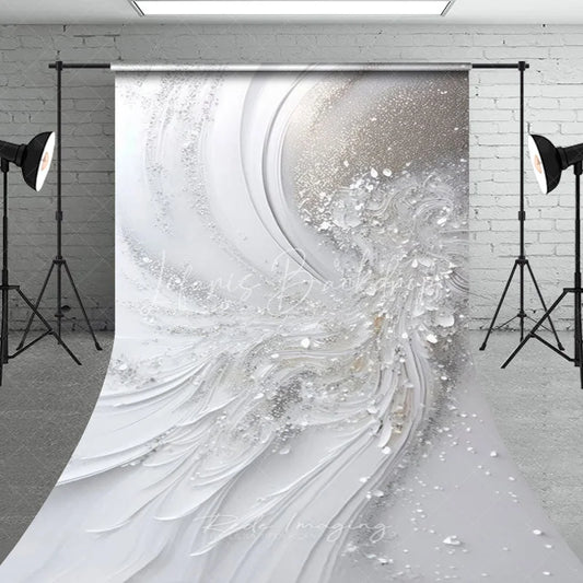 Lofaris Elegant White and Silver Glitter Abstract Wave Sweep Backdrop Luxurious Wedding Engagement Party Decor