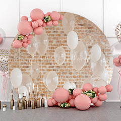 Lofaris Elegant White and Translucent Balloons Round Backdrop with Rustic Brick Wall Minimalist Party Decoration