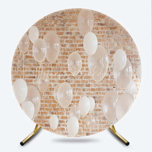Lofaris Elegant White and Translucent Balloons Round Backdrop with Rustic Brick Wall Minimalist Party Decoration