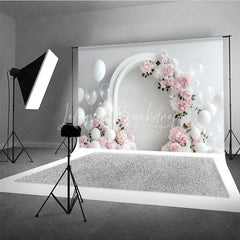 Lofaris Elegant White Arch Floral Photography Backdrop Pink Peony Balloon Wedding Photo Background Clean Bridal Shower Prop