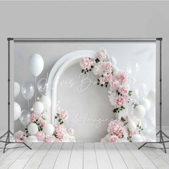 Lofaris Elegant White Arch Floral Photography Backdrop Pink Peony Balloon Wedding Photo Background Clean Bridal Shower Prop