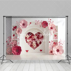 Lofaris Elegant White Arch with Pink and Red Paper Flower Heart Photography Backdrop Romantic Valentine’s Day Decor