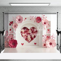 Lofaris Elegant White Arch with Pink and Red Paper Flower Heart Photography Backdrop Romantic Valentine’s Day Decor