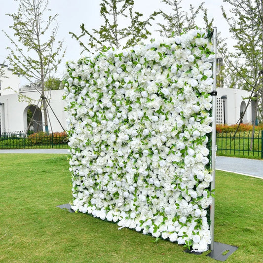 Lofaris Elegant White Artificial Flower Wall with Lush Roses and Hydrangeas Perfect for Wedding Party Decor