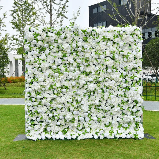 Lofaris Elegant White Artificial Flower Wall with Lush Roses and Hydrangeas Perfect for Wedding Party Decor