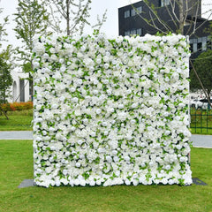 Lofaris Elegant White Artificial Flower Wall with Lush Roses and Hydrangeas Perfect for Wedding Party Decor