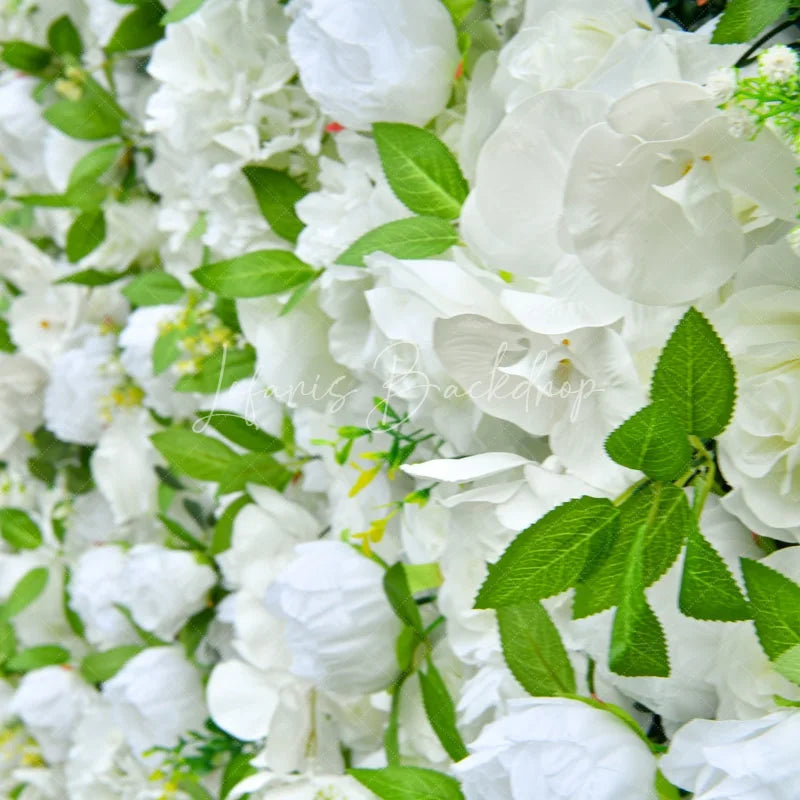 Lofaris Elegant White Artificial Flower Wall with Lush Roses and Hydrangeas Perfect for Wedding Party Decor