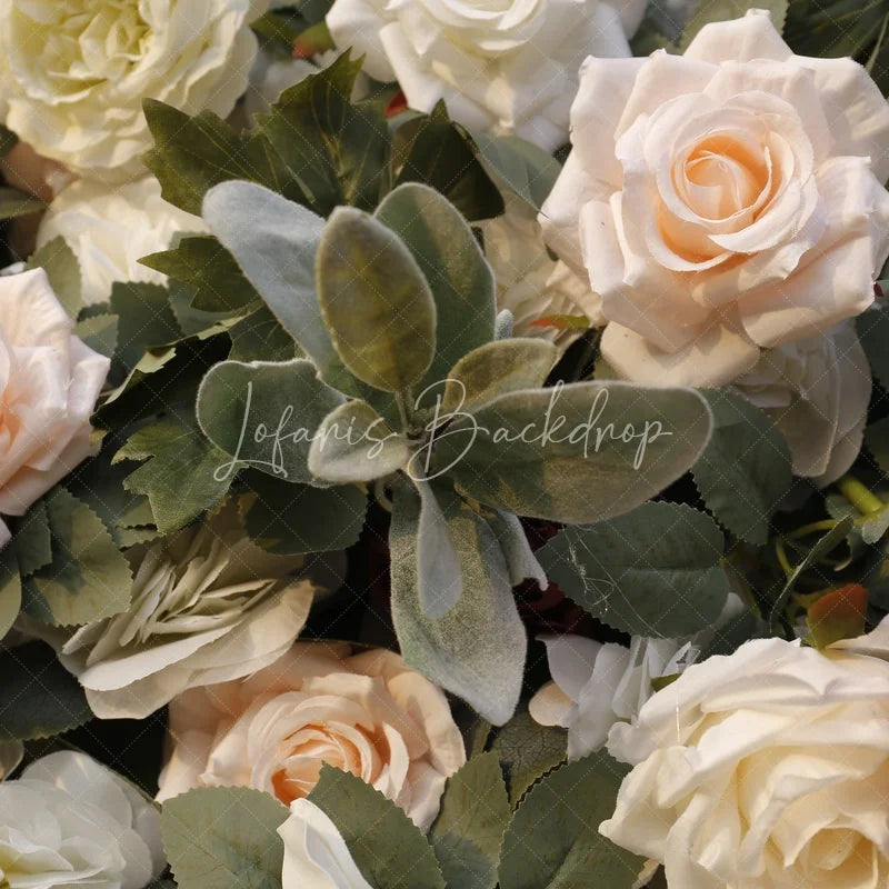 Lofaris Elegant White Blush Pink and Cream Rose Artificial Flower Wall with Anthurium Lush Green Foliage Wedding Party Decor