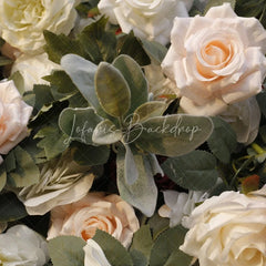Lofaris Elegant White Blush Pink and Cream Rose Artificial Flower Wall with Anthurium Lush Green Foliage Wedding Party Decor
