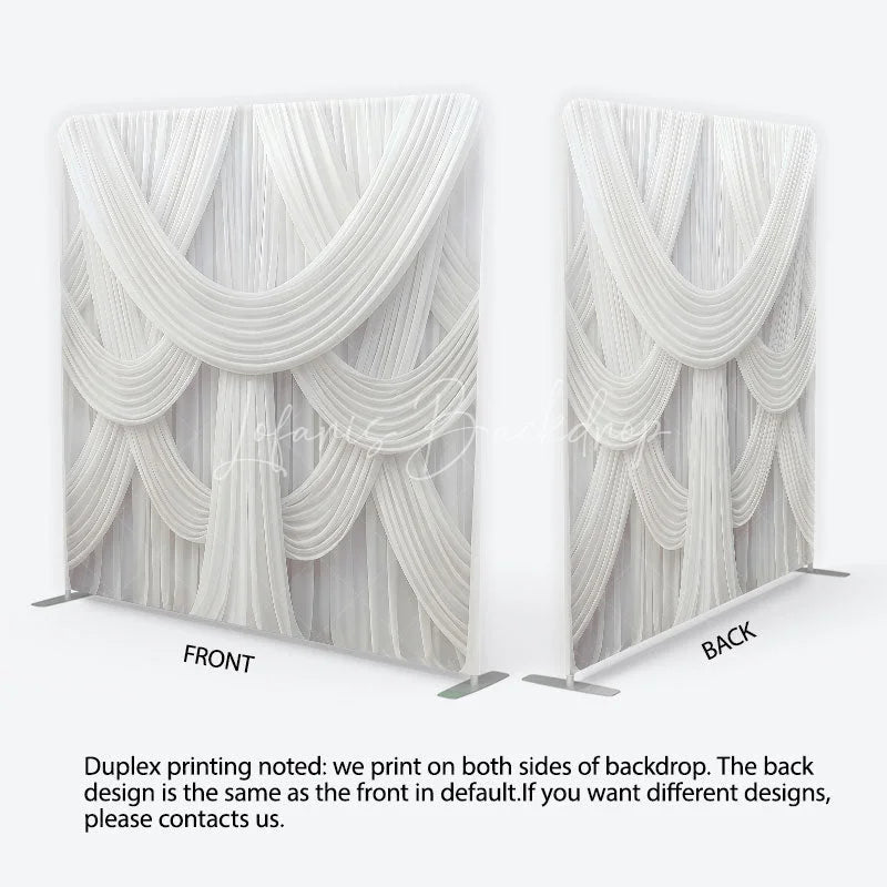 Lofaris Elegant White Draped Fabric Square Double-Sided Backdrop Luxurious Swag Design for Wedding Party and Event Photography
