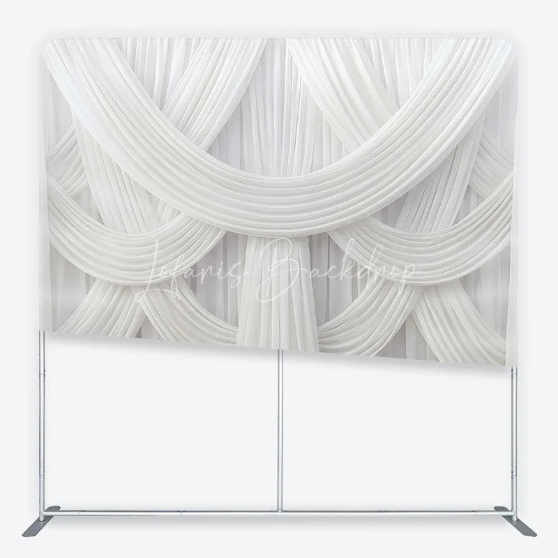 Lofaris Elegant White Draped Fabric Square Double-Sided Backdrop Luxurious Swag Design for Wedding Party and Event Photography