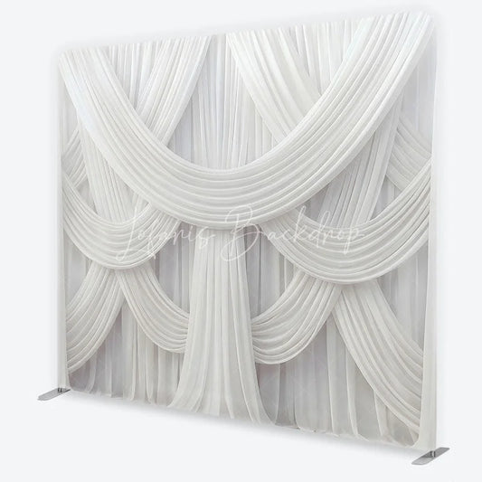 Lofaris Elegant White Draped Fabric Square Double-Sided Backdrop Luxurious Swag Design for Wedding Party and Event Photography
