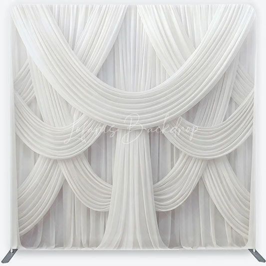 Lofaris Elegant White Draped Fabric Square Double-Sided Backdrop Luxurious Swag Design for Wedding Party and Event Photography