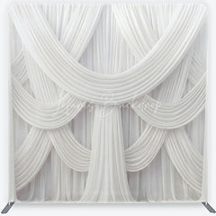 Lofaris Elegant White Draped Fabric Square Double-Sided Backdrop Luxurious Swag Design for Wedding Party and Event Photography