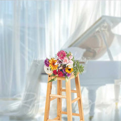 Lofaris Elegant White Grand Piano Photography Backdrop Flowing Curtains Bright Window Photo Background Music Room Prop