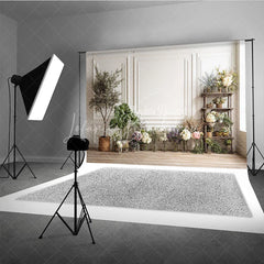 Lofaris Elegant White Paneled Wall with Assorted Flowers and Greenery Photography Backdrop Rustic Studio Portrait Decor for Photoshoots
