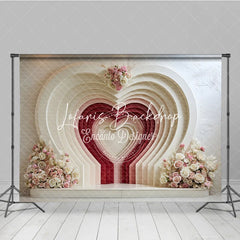 Lofaris Elegant White Pink and Red Layered Heart Floral Photography Backdrop Romantic Valentine’s Day Wedding Anniversary Decor