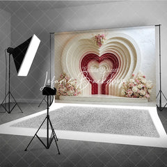 Lofaris Elegant White Pink and Red Layered Heart Floral Photography Backdrop Romantic Valentine’s Day Wedding Anniversary Decor