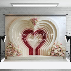 Lofaris Elegant White Pink and Red Layered Heart Floral Photography Backdrop Romantic Valentine’s Day Wedding Anniversary Decor