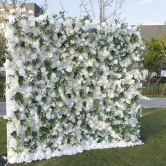 Lofaris Elegant White Rose and Green Leaf Artificial Flower Wall Lush Floral Backdrop for Wedding Party Events