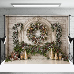Lofaris Elegant White Wood Fireplace Christmas Holiday Backdrop Frosted Garland Pinecones and Red Berries Winter Celebration