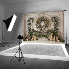 Lofaris Elegant White Wood Fireplace Christmas Holiday Backdrop Frosted Garland Pinecones and Red Berries Winter Celebration
