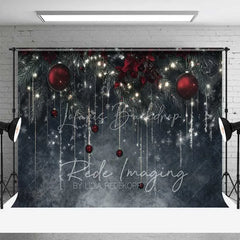 Lofaris Elegant Winter Night Backdrop Dark Grey Wall Hanging Icicles Red Ornaments Photo Background
