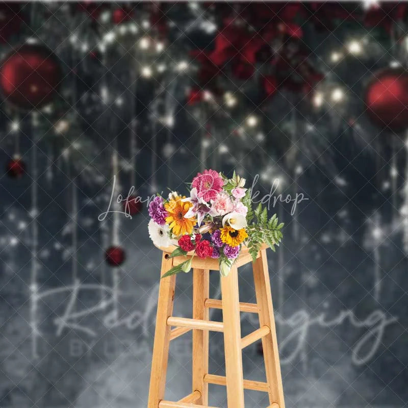 Lofaris Elegant Winter Night Backdrop Dark Grey Wall Hanging Icicles Red Ornaments Photo Background