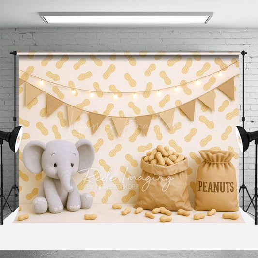 Lofaris Elephant Peanuts Cartoon Lights Cake Smash Backdrop