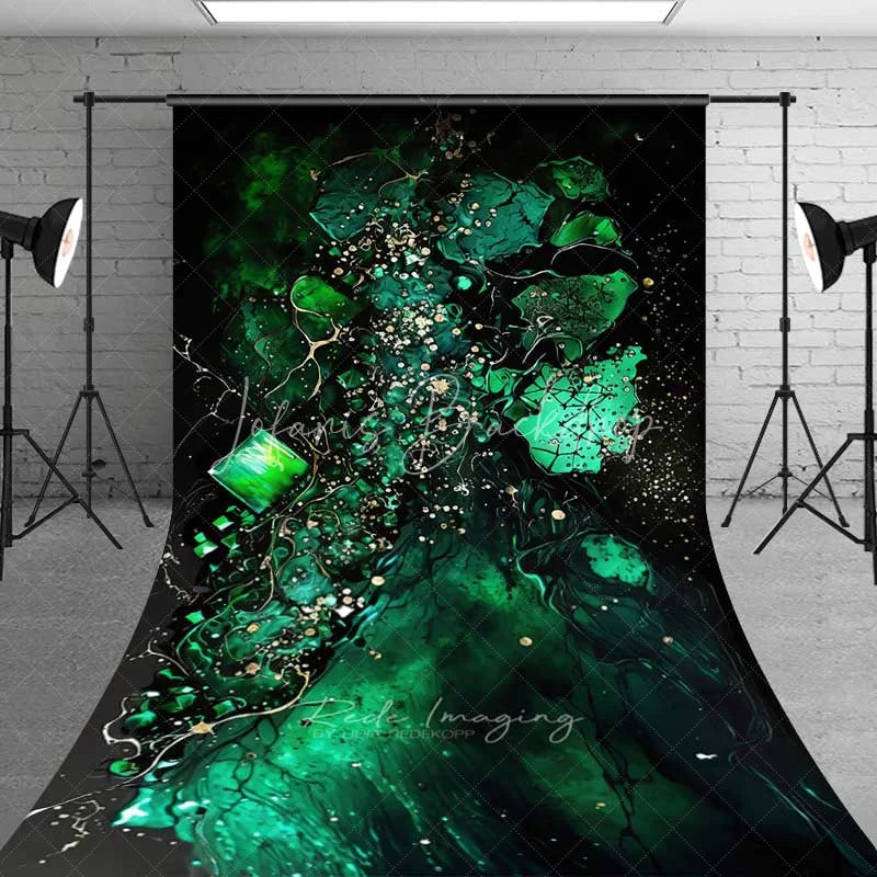Lofaris Emerald Green and Gold Fluid Art Backdrop Abstract Geode Fragments Photography Background