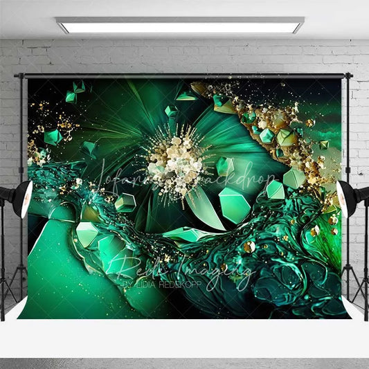Lofaris Emerald Green Crystal Burst Abstract Backdrop Gold Fluid Art Photography Background Elegant Party Decor