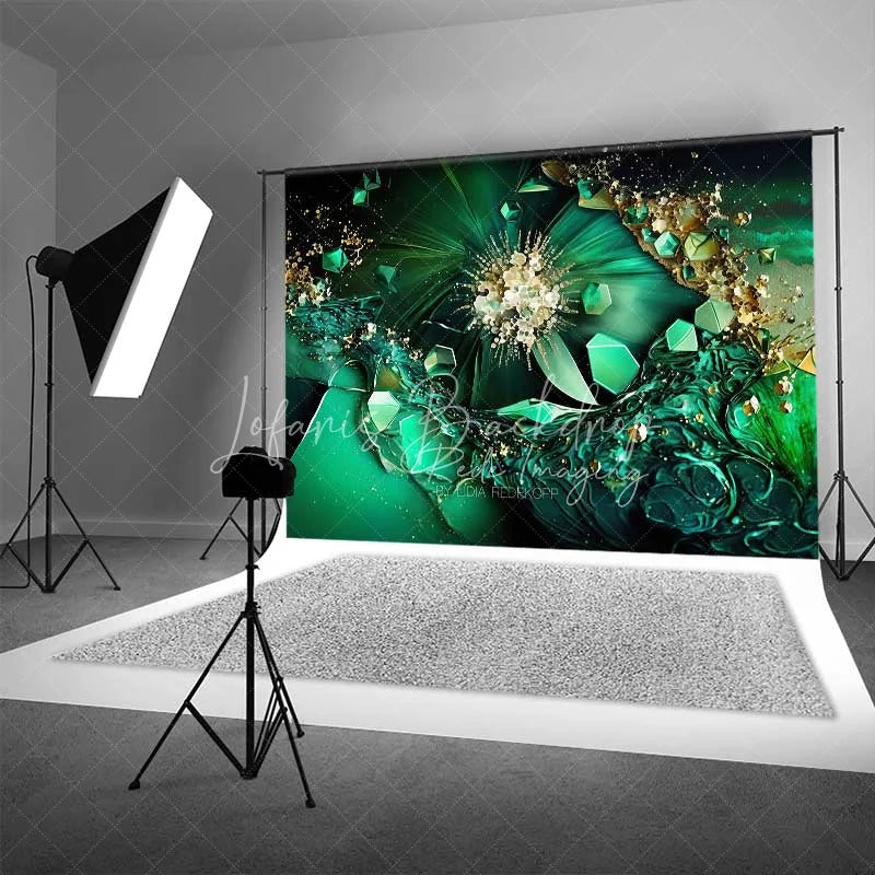 Lofaris Emerald Green Crystal Burst Abstract Backdrop Gold Fluid Art Photography Background Elegant Party Decor