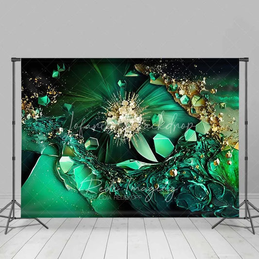 Lofaris Emerald Green Crystal Burst Abstract Backdrop Gold Fluid Art Photography Background Elegant Party Decor