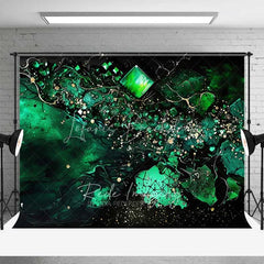 Lofaris Emerald Green Fluid and Cubic Gems Backdrop Gold Speckles Abstract Photography Background Elegant Party Decor