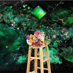 Lofaris Emerald Green Fluid and Cubic Gems Backdrop Gold Speckles Abstract Photography Background Elegant Party Decor