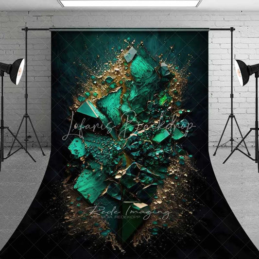 Lofaris Emerald Green Shattered Crystal Backdrop Luxury Gold Dust and Abstract Gemstone Photography Background