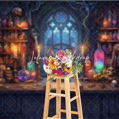 Lofaris Enchanted Alchemist Workshop Photography Backdrop Gothic Window Celestial Armillary Sphere Magical Potions and Scrolls