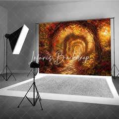 Lofaris Enchanted Autumn Archway Path Photography Backdrop Vibrant Red and Orange Fall Colors for Photoshoot