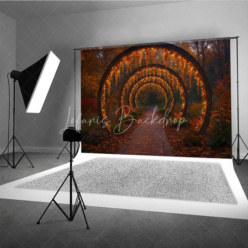 Lofaris Enchanted Autumn Forest Photography Backdrop Path Through Glowing Arches Magical Fall Wedding Photo Background