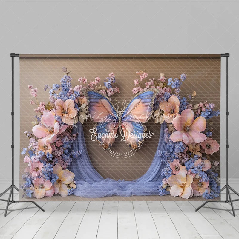Lofaris Enchanted Butterfly Photography Backdrop Pink and Blue Floral Arch Magical Maternity or Wedding Photo Booth