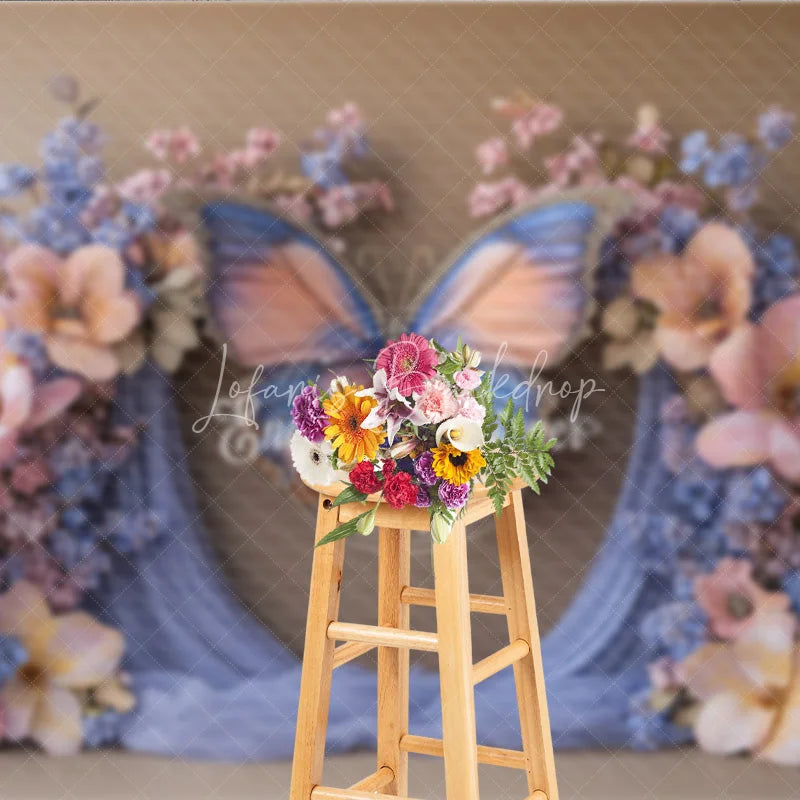 Lofaris Enchanted Butterfly Photography Backdrop Pink and Blue Floral Arch Magical Maternity or Wedding Photo Booth