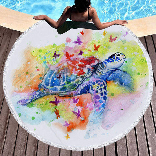 Lofaris Enchanted Butterfly Turtle Colored Round Beach Towel